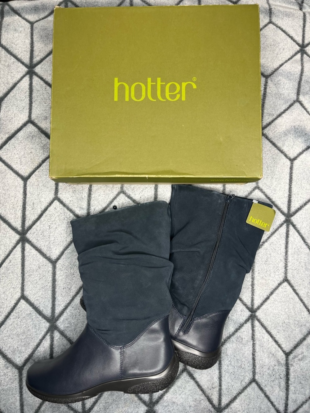 Hotter Mystery Myste Navy Blue Suede Leather Slouchy Hobo Boho Boots